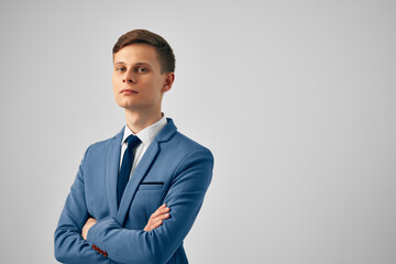 business man in a suit put his hands in front of him self-confidence professional work