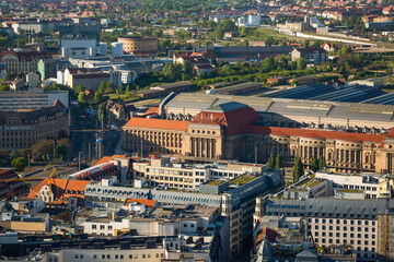 Naklejka premium Aerial view of Central Railway Station (Hauptbahnhof) Leipzig
