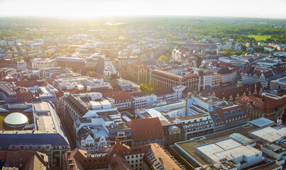 Fototapeta na wymiar Panorama top view of skyline Leipzig