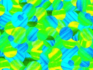 A seamless mosaic made up of yellow, blue and green circles.
