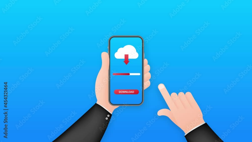 Poster smartphone with file download. downloading process concept. motion graphics