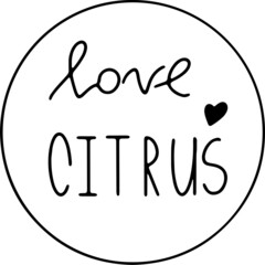 Kawaii lettering love citrus hand drawn. Doodle digital art outline. Print tattoo, sticker, postcard, brand, logo, packaging