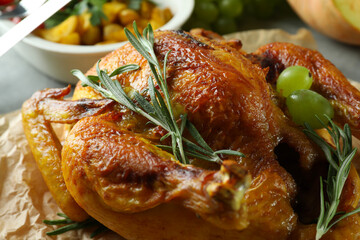 Delicious Christmas roast turkey, close up and selective focus