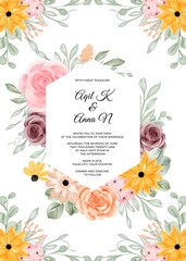 wedding invitation template with flower frame