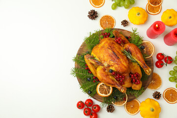 Concept of Christmas roast turkey on white background