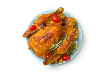 Thanksgiving Day roast turkey on white background