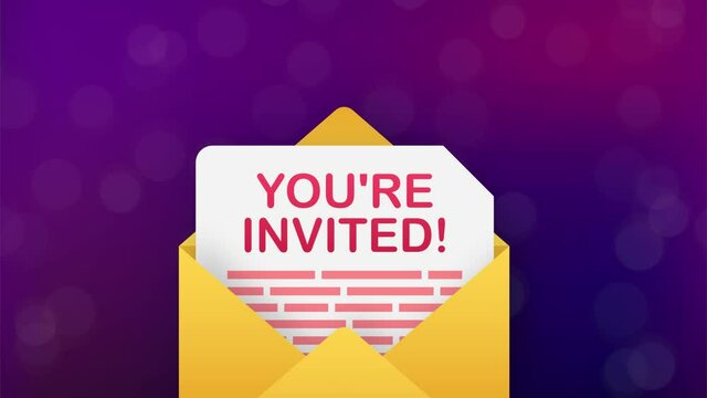 You re invited Badge icon. Written Inside An Envelope Letter. Motion graphics