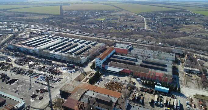 Large factory aerial view, exterior of a large factory. Plant top view