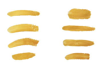 Gold paint stroke set. Gold brush abstract art illustration. Gold glittering design art brush stroke.
creative set yellow paint isolated collection. Design golden stroke effect brush color painting.