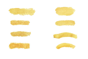Gold paint stroke set. Gold brush abstract art illustration. Gold glittering design art brush stroke.
creative set yellow paint isolated collection. Design golden stroke effect brush color painting.