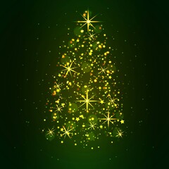 Bright shiny Christmas tree green minimalistic vector card