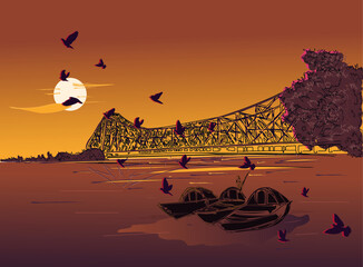 landscape with bridges of Kolkata |Flyovers of Kolkata over Ganges
