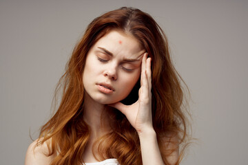 Naklejka premium pretty woman facial skin problems dermatology close-up