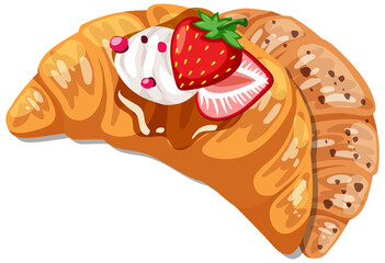 Croissant with strawberry and cream topping isolated