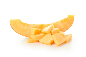 Ripe melon pieces isolated on white background