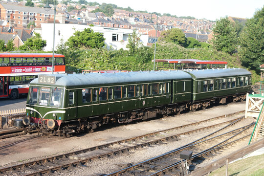 A picture from 2006 of the Swanage Railway's first generation DMU stabled at Swanage station