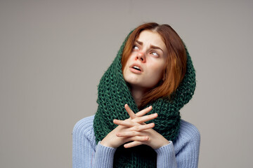 woman green scarf on the head close-up