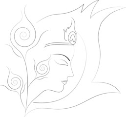 illustration of Krishna 's face with peacock feather