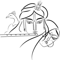 illustration of a Radha and Krishna in line art - obrazy, fototapety, plakaty