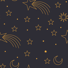 Stars sky seamless pattern. Celestial astrology background. Starry texture for textile design.