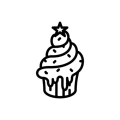 Christmas cupcake outline icons. Vector illustration. Editable stroke. Isolated icon suitable for web, infographics, interface and apps.