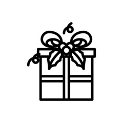 Red gift box with mistletoe outline icons. Vector illustration. Editable stroke. Isolated icon suitable for web, infographics, interface and apps.