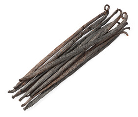 Dried vanilla pods isolated on white background, top view