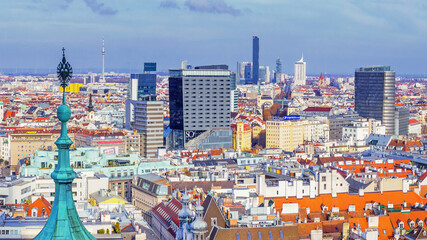 Obraz premium Cityscape - top view of the city of Vienna from the south tower of St. Stephen's Cathedral, Austria, 1 December, 2019