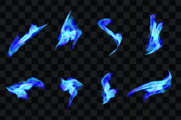 Set of blue fire object isolated vector illustration burn light effect. can use for fire graphic element resources