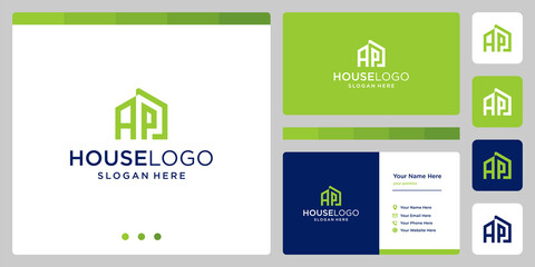house building design logo with initials letter A and P. business card design
