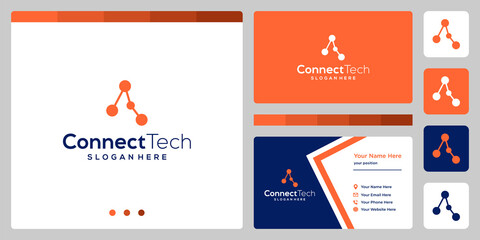 connected technology logo. vector premium. business card template design
