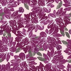 牡丹の花ののシームレスなパターン。テキスタイル、壁紙、包装紙のデザイン。