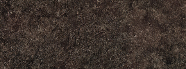 Abstract brown plastered textured grunge background, horizontal banner, in the form of a rough covered stucco wall, closeup