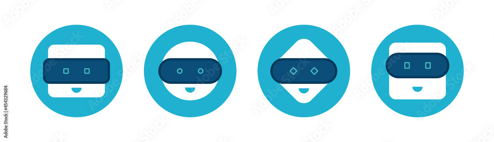 Poster chatbot character set. cute bot sign. chat bot logo design. bot for online consultation and support 