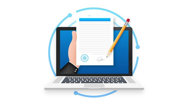 Electronic contract or digital signature concept. Motion graphics