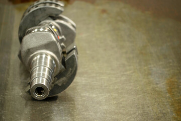 Newly fabricated steel crankshaft. The main part of internal combustion engines.