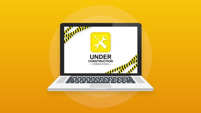 Website Under construction sign on laptop. Motion graphics