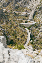 Winding road in the mountains to Sa Calobra, Mallorca