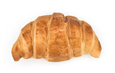 Closeup fresh single butter croissant isolated on white background