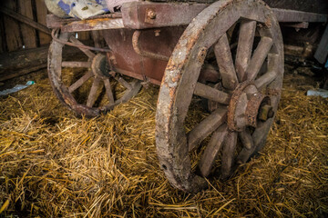 Fototapeta na wymiar wooden wheels of an old cart