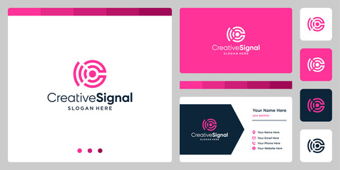 creative initial letter C logo with wifi signal logo. business card design template