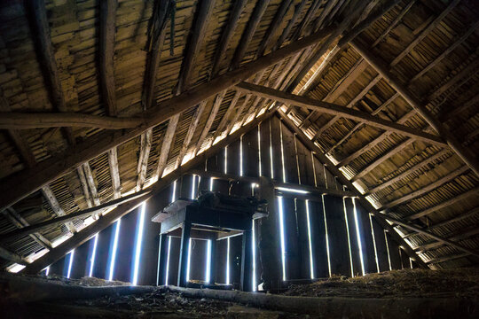 Old abandoned barn loft with old table