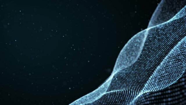 青のパーティクルのループ素材。粒子の未来的なサイバー背景