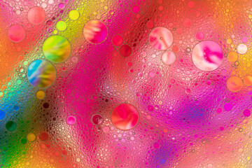 Аbstract image of oil and water bubbles of various colors. Colorful artistic image of oil drop on water for modern and creation design background.
