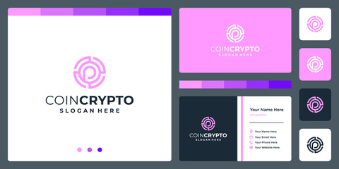 Crypto coin logo template with initial letter p. Vector Digital Money icon, Block chain, financial symbol.