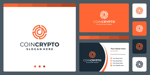 Fototapeta na wymiar Crypto coin logo template with initial letter d. Vector Digital Money icon, Block chain, financial symbol.