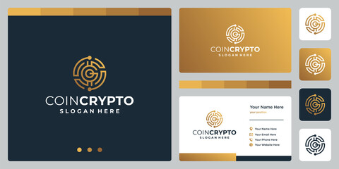 Coin crypto logo template with initial letter G. Digital Money icon Vector, Block chain, financial symbol.