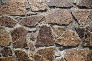 a stone wall made of cobblestones and bricks in the form of a texture as a background for a picture