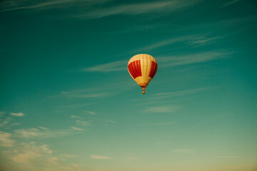Hot Air Balloons in Flight. Hot Air Balloon on morning sky background.
