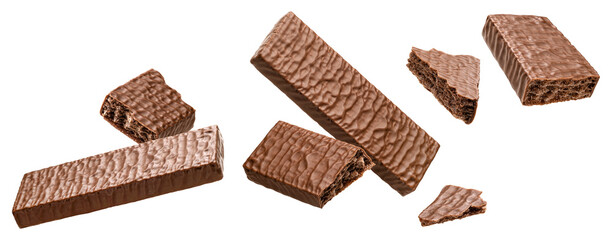 Waffle chocolate bars isolated on white background